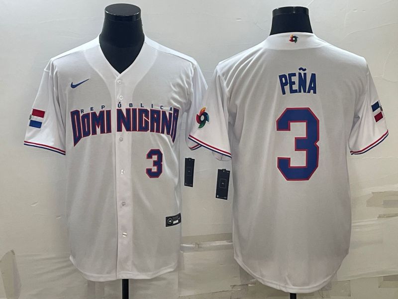 Men 2025 World Cup Dominican #3 Pena White Nike MLB Jersey style 10
